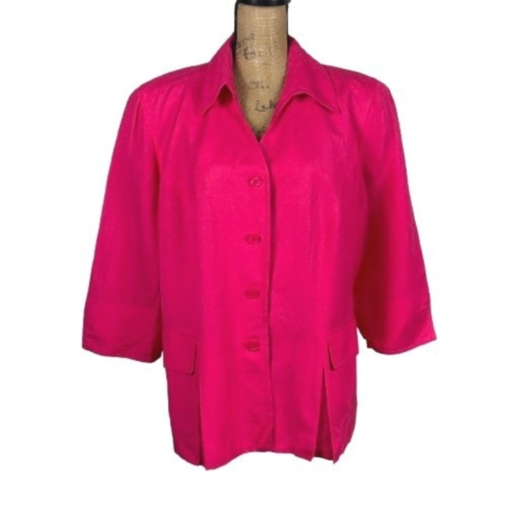 Jessica Howard Woman Hot Pink Linen Blend Blazer Retro Chic Plus Size 16